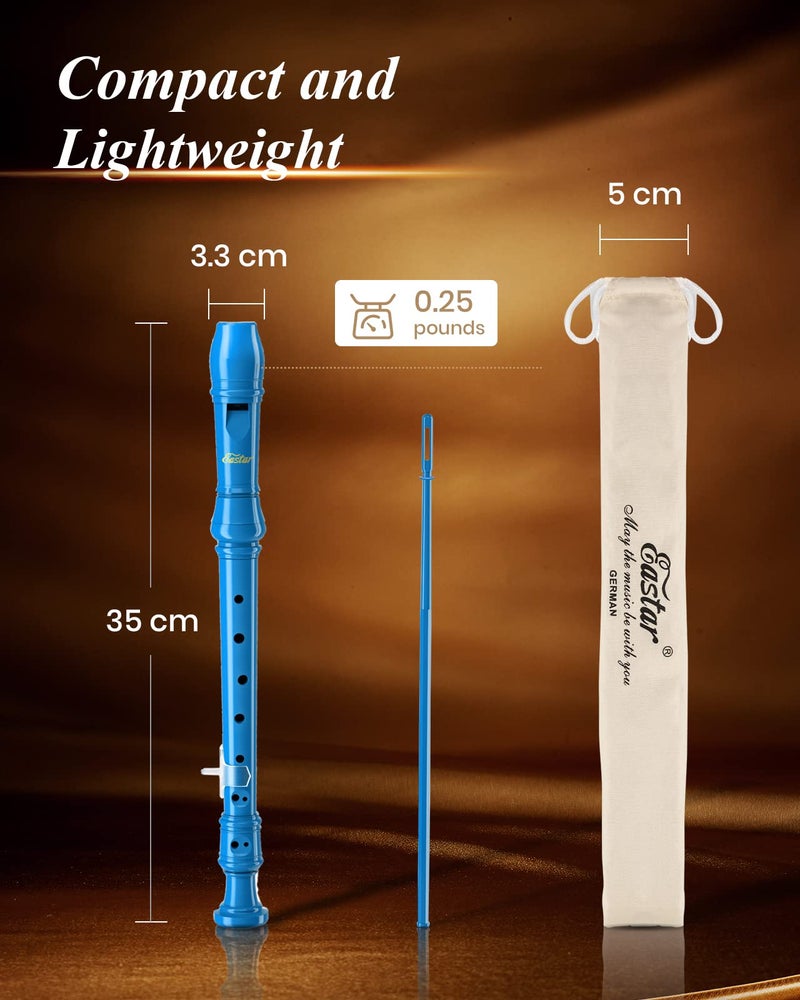 Eastar Soprano Recorder Instrument for Kids Beginners, German Fingering C Key with Cleaning Kit, Thumb Rest, Cotton Bag, Fingering Chart, ERS-21GB, Blue, School-Approved - Image 4